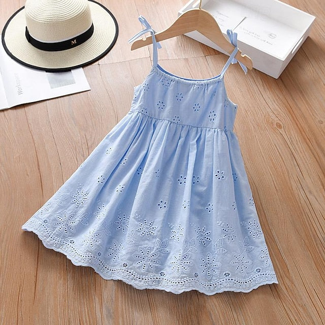 Princess Solid Color Kids Dresses Sleeveless Summer Cotton