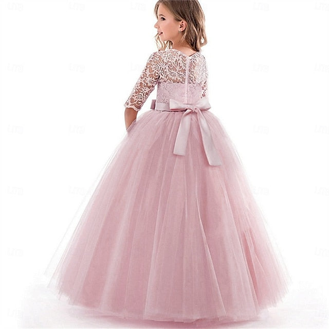 Girl Girls' Dress Kids Flower Wedding Colored Solid