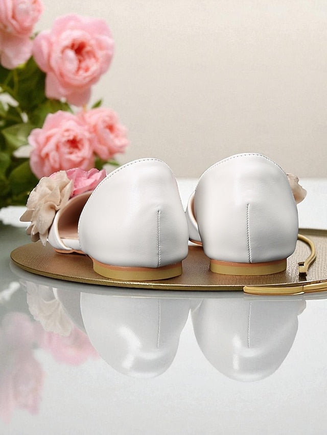 Wedding Flats Pink Flower Women's and with White Beige