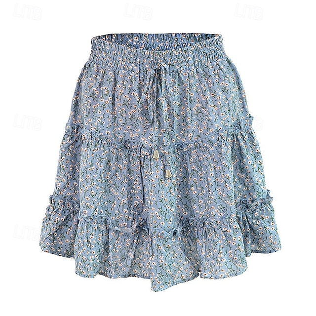 Women's Fashion Casual Mini Mid Rise Skirts Floral Ruched