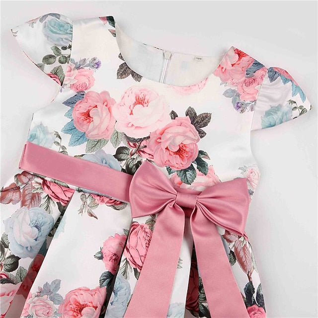 Party Floral Sleeve Kids Girls' Short Dress Flower