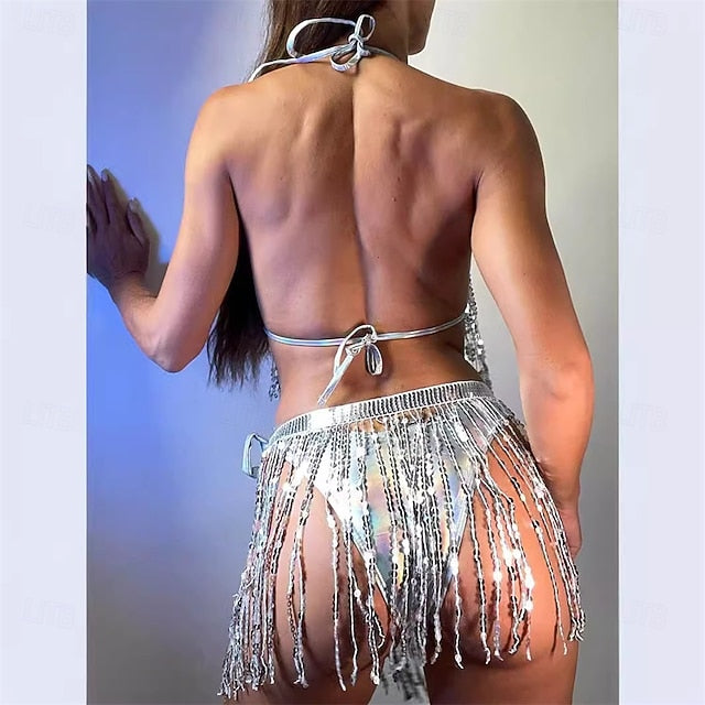 Samba Dancewear Women's Dazzling Silver Sequin Fringe 2