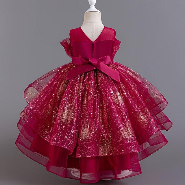 Kids Girls' Dress Girl Sequin Flower Party Sleeveless