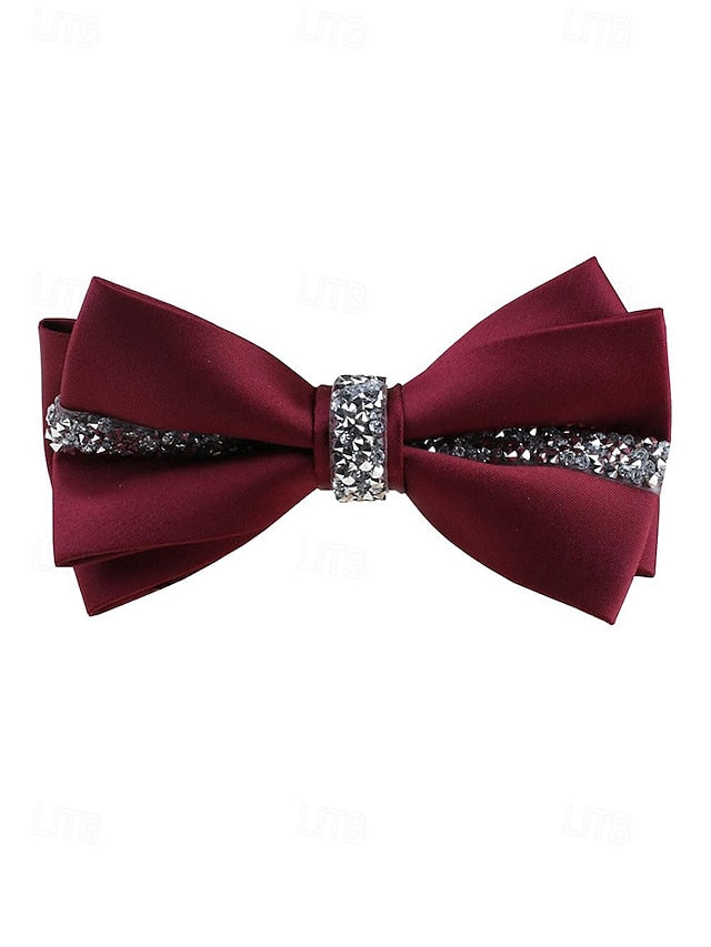 Crystal Embellishment with – Burgundy Elegant Tie Satin Bow