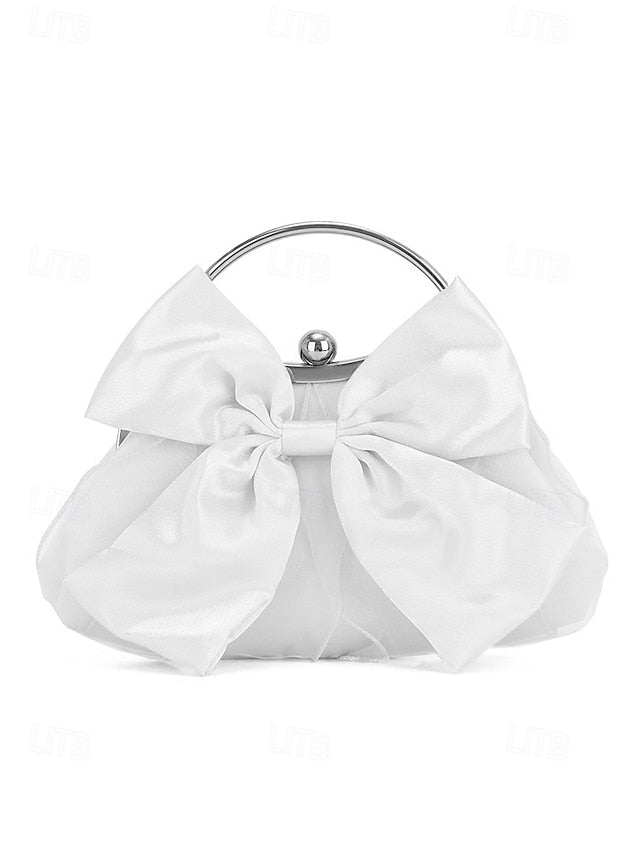 Clutch Evening – Bow Bag Women's Satin Pearl Elegant