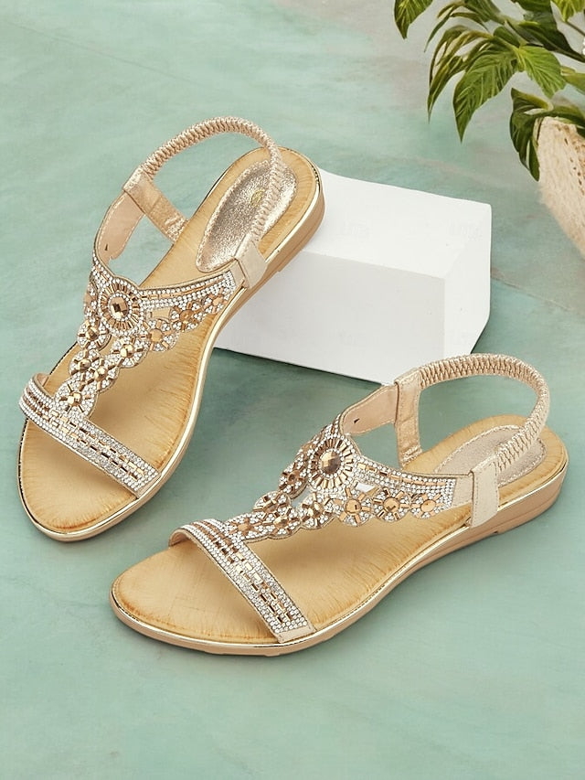 T-Strap – Elegant Sandals Women's Rhinestone Embellished