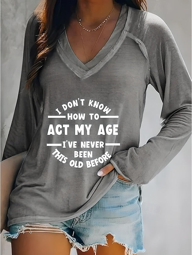 Women's T shirt Long Sleeve V Neck Long Sleeve Graphic