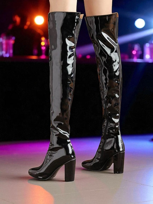 Patent Knee the Leather Over Red Women's Boots