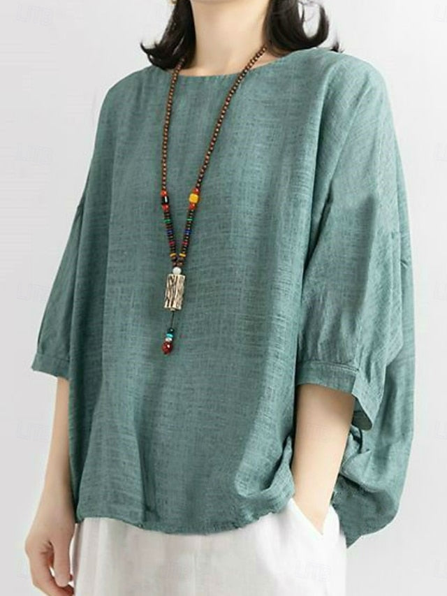 Women's Shirt Solid Color Stylish Casual 3/4 Length Sleeve