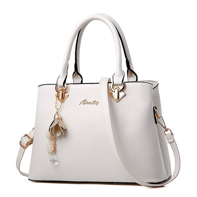White Faux Handbag Leather Elegant Women's with Gold