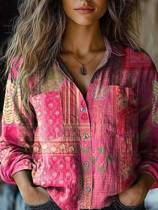 Women's Shirt Boho Shirt Pocket Buttons Print Floral