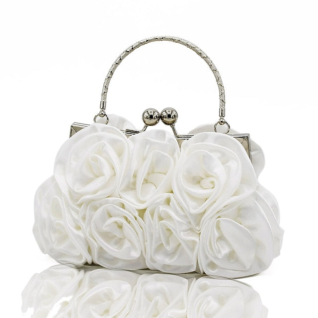 Women's Red Rose Fabric Evening Clutch with Top Handle,