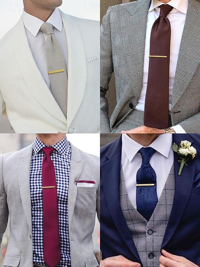 Gold – Black for with Design Clip Inlay Tie Elegant Men Sleek