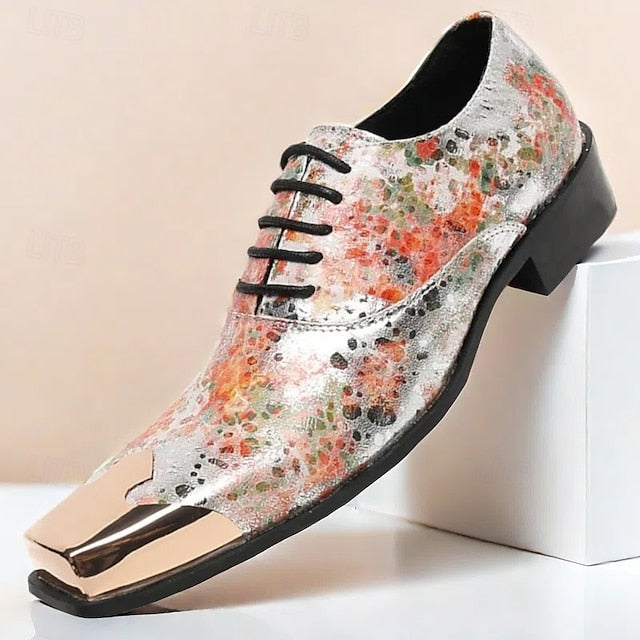 Men's Leather Shoes Floral – Patent Oxford Printed