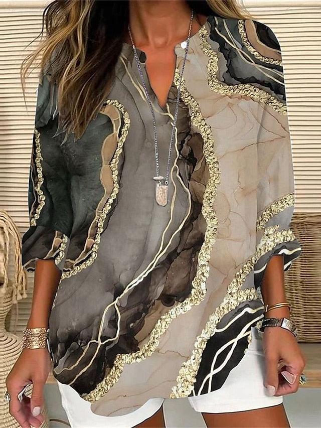 Women's Shirt Blouse Print Graphic Marble Casual Long