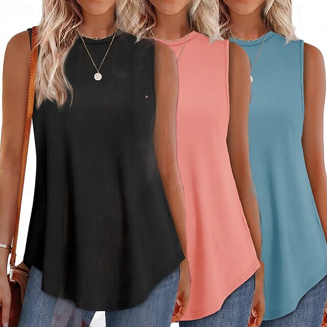 Multi Packs 3pcs Female Crew Neck Sleeveless Black+Pink+White