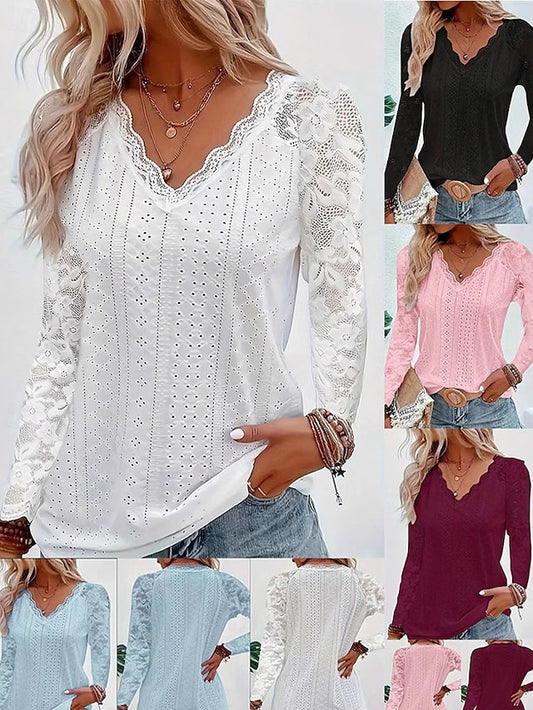 Women's Lace Splicing Top Blouse Ruched Lace Patchwork