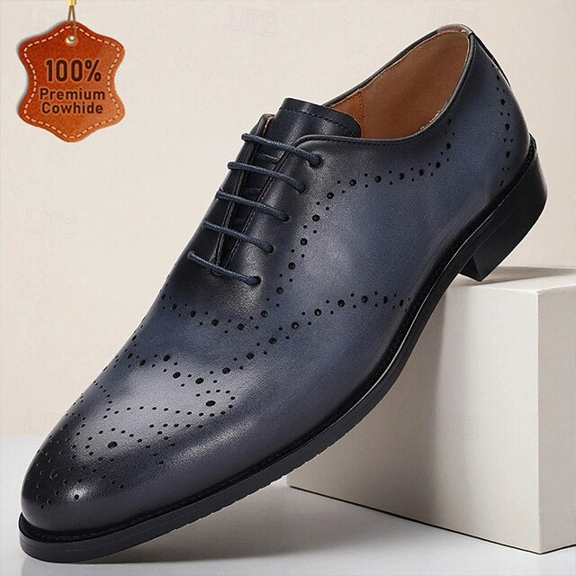 Blue Navy Cowhide Oxford Classic Genuine Men's Shoes