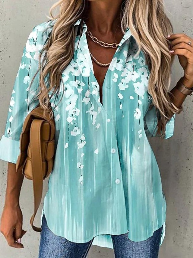 Women's Chiffon Shirt Light Gradient Floral Print Casual