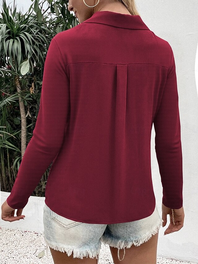 Women's Casual Shirt Button Up Shirt Blouse Buttons Solid