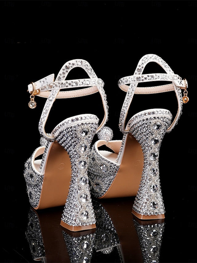Sandals Crystal-Embellished Platform with Glamorous Women's