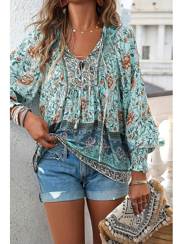Women's Shirt Blouse Print Flower Daily Stylish Casual Long