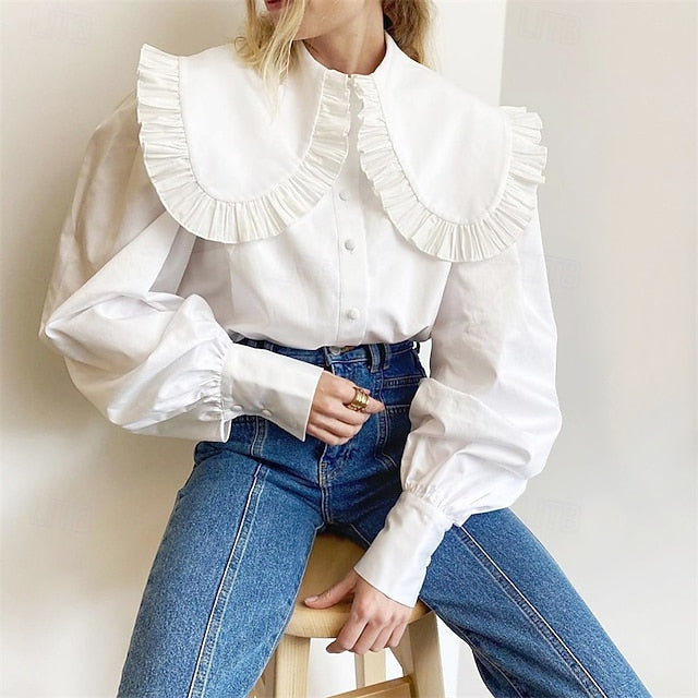 Women's Shirt Buttons Plain Daily Stylish Basic Long Sleeve