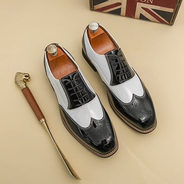 Black Men's Patent with Shoes Gold Oxford and Leather