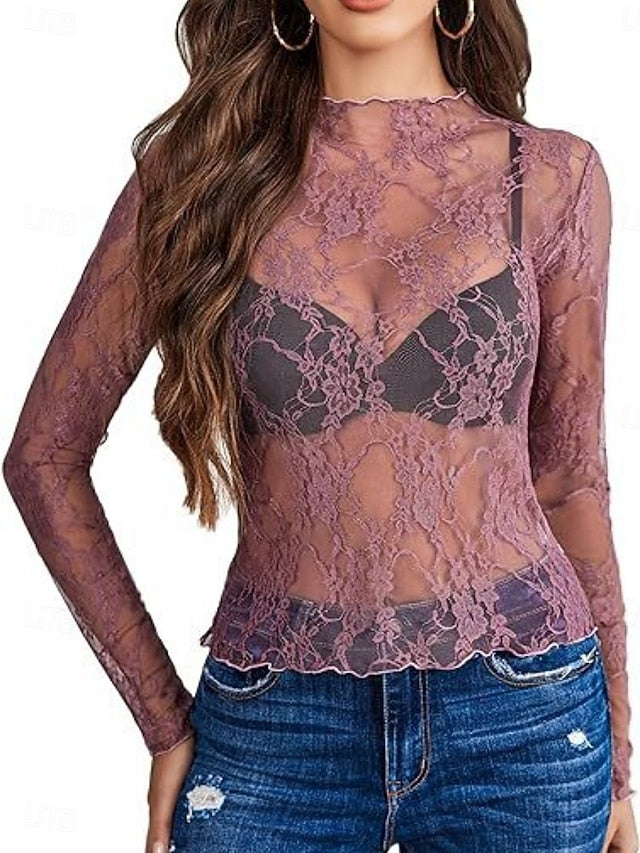Women's Popover Shirt Casual Shirt Blouse Lace Patchwork