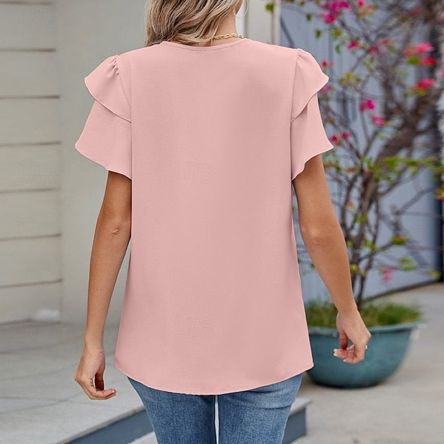 Women's Blouse Chiffon Tops Peplum Tops Plain Stylish Basic