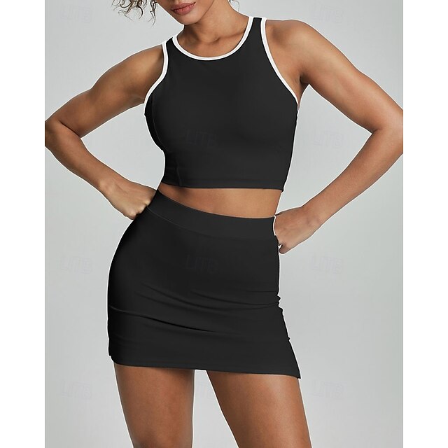 Women's Solid Colored Sports Set Tennis Dress Tennis Shirt