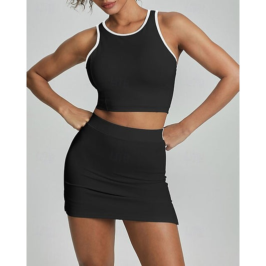 Women's Solid Colored Sports Set Tennis Dress Tennis Shirt