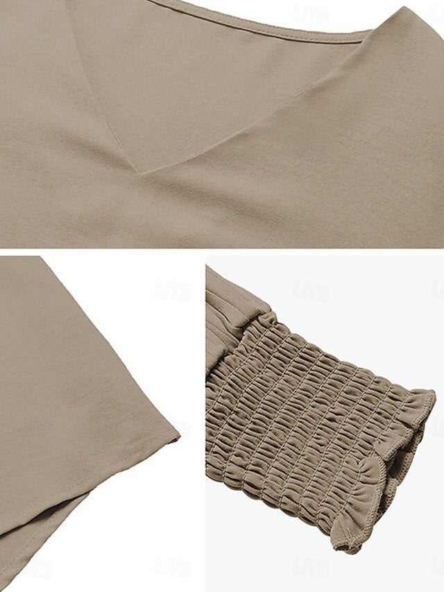 Women's Shirt Blouse Solid Color Basic Casual Long Sleeve V