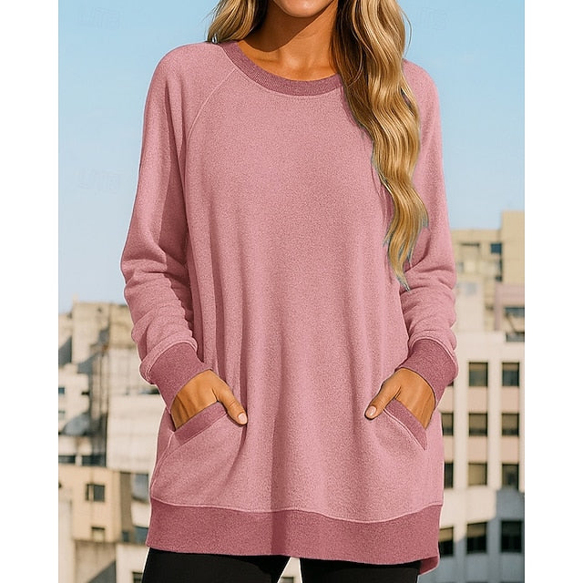 Women's Pullover Sweatshirt Casual Tops with Pockets Long