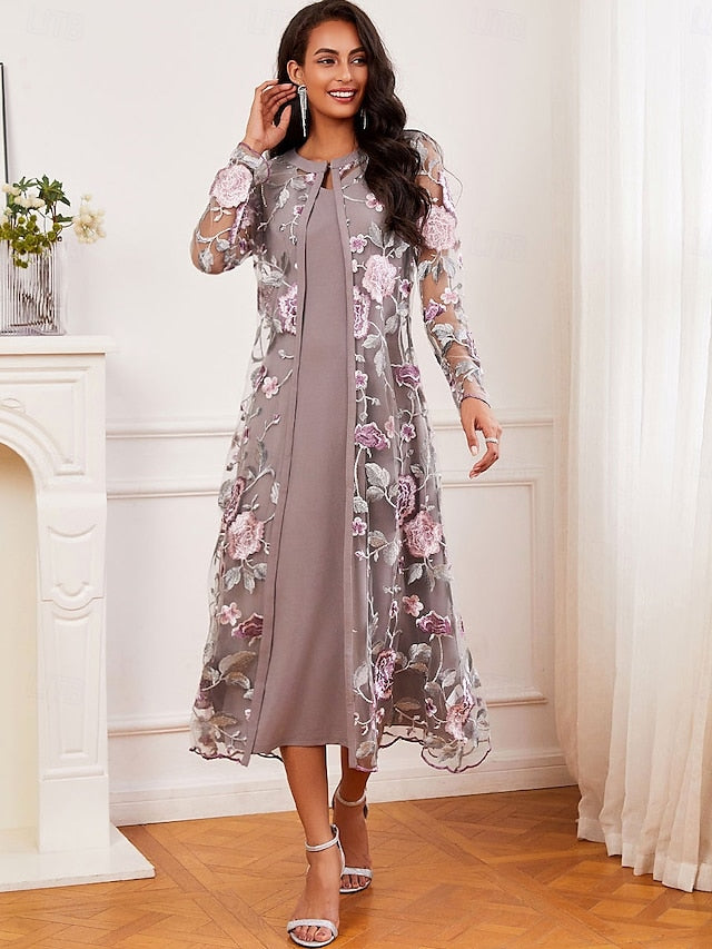 Women's Tea Length Cocktail Dress Dress Set Wedding Guest