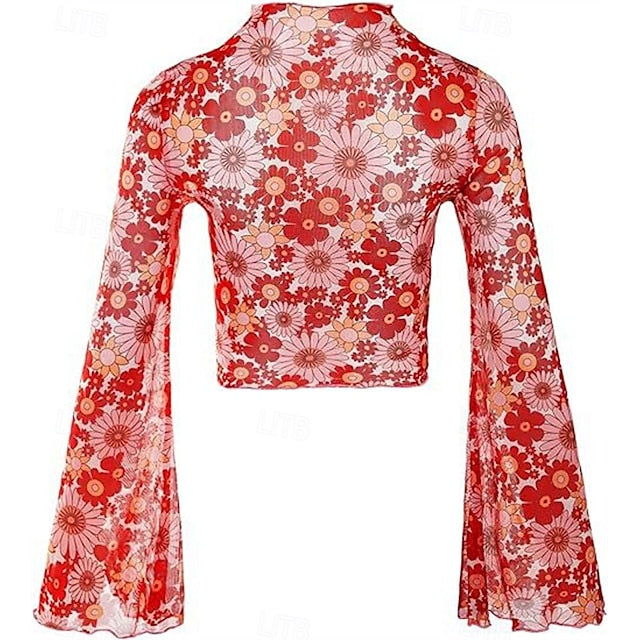 1970s Outfits for Women Bell Sleeve Tops Disco Outfit Floral