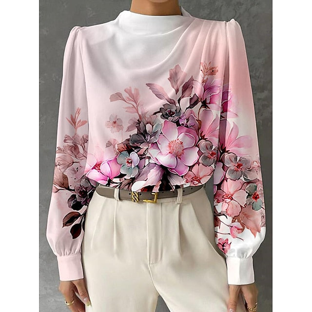 Women's Blouse Long Sleeve Fashion Floral Print Regular