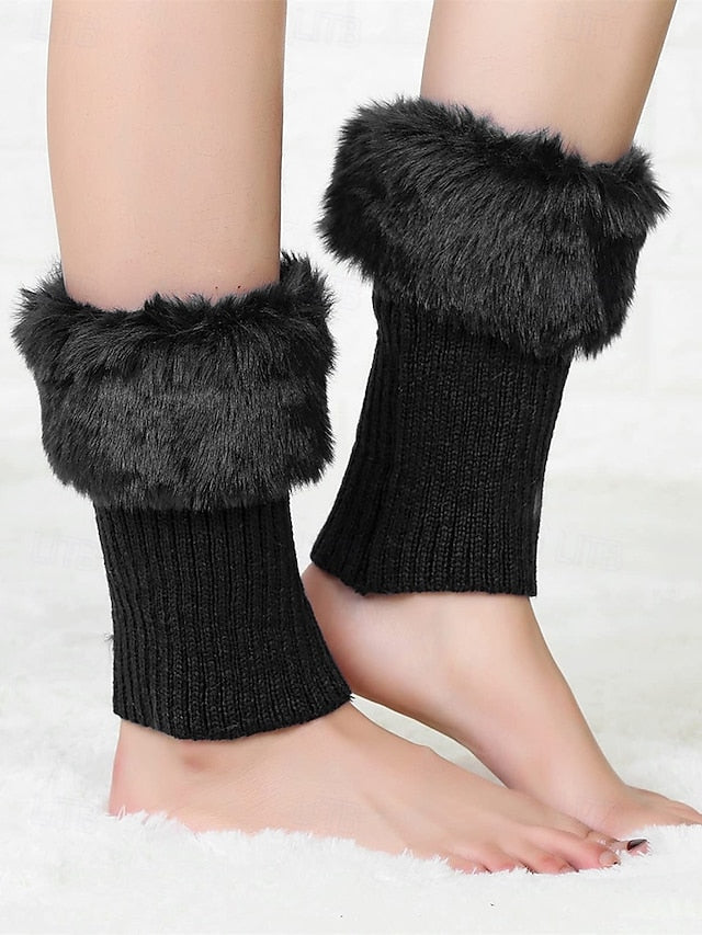 Faux Fur Boot Cuff Warmers – Cozy Knit Boot Socks with Fluffy