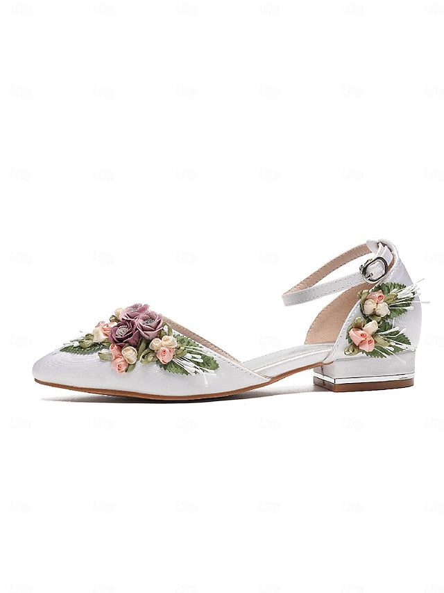 White Matching Embroidered – Floral with Clutch Shoes Flat