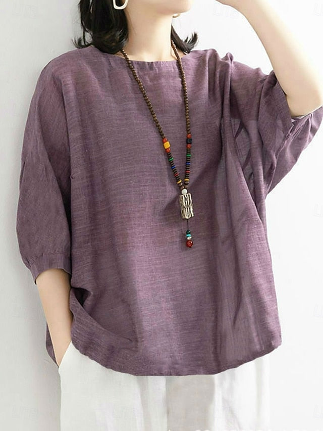 Women's Shirt Solid Color Stylish Casual 3/4 Length Sleeve