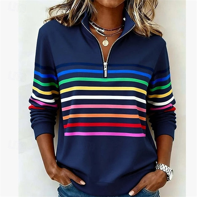 Women's Pullover Sweatshirt Plain Striped Elegant Warm
