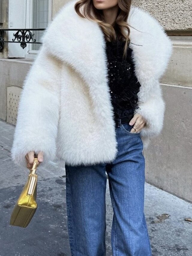 Leathers Fur Coat Comfortable Furs Faux Warm Women's