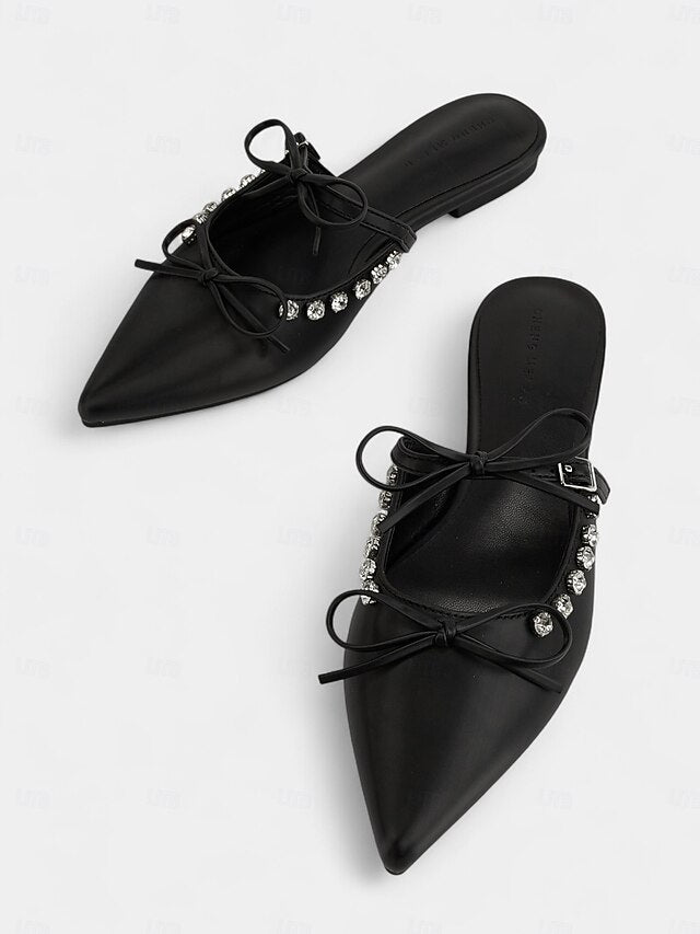 Women's with Rhinestone Pointed Toe Black Flats