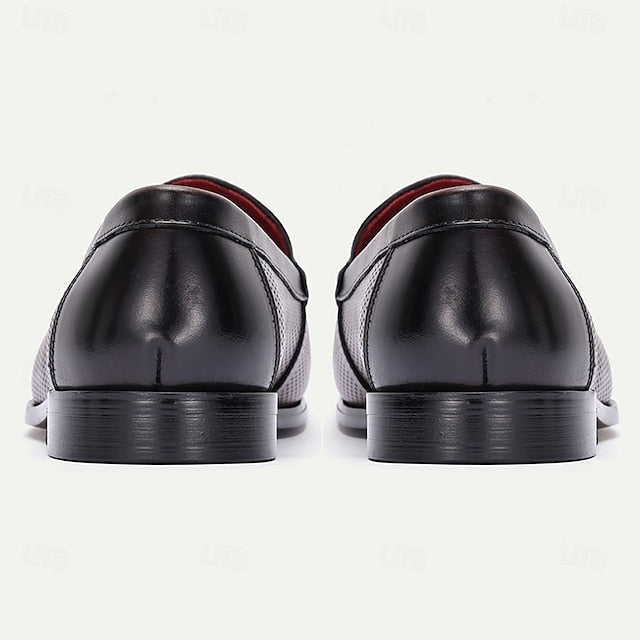 Loafers Black Textured Men's Leather 100% Premium –