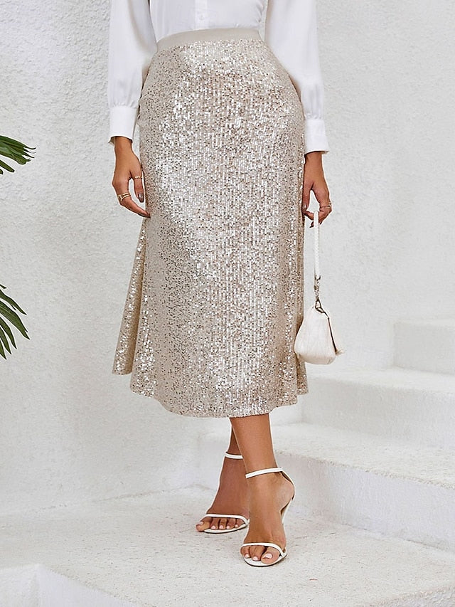 Women's Elegant Vintage Fashion Casual Midi Mid Rise Skirts