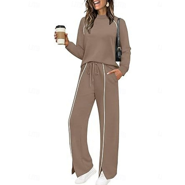 Women's Tracksuit Pants Sets Long Sleeve Crew Neck Solid