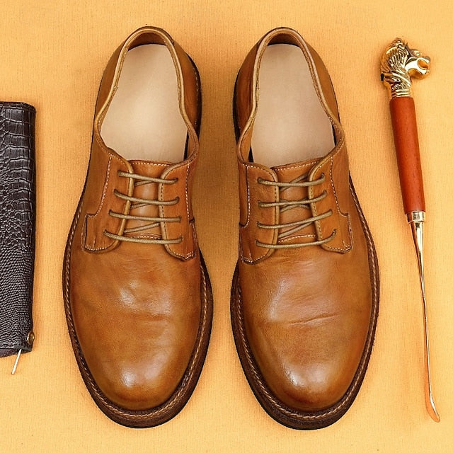 Shoes Derby Leather Clean Men's Goodyear Tan with and Welt