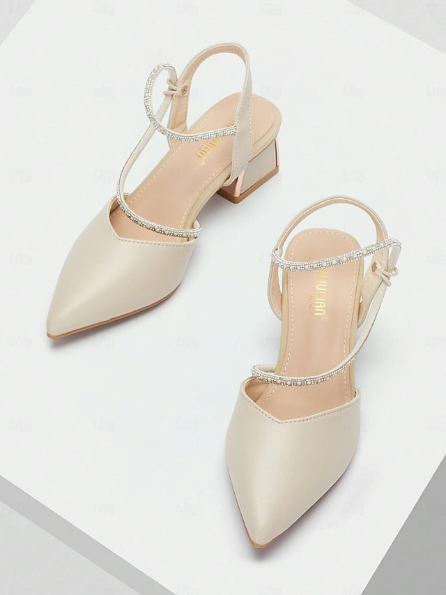 with Slingback Women's Pointed Rhinestone Heels Elegant Toe