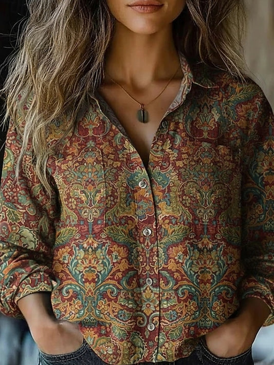 Women's Shirt Boho Shirt Buttons Print Floral Vintage