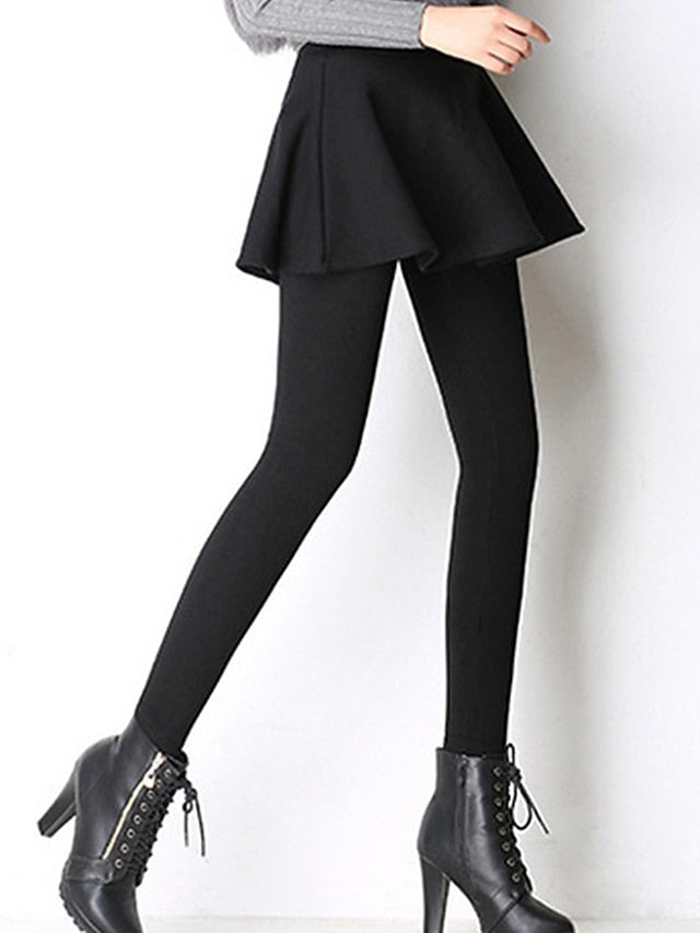 Women's Fleece Lined Leggings Skort Cozy Fleece Lined Cozy
